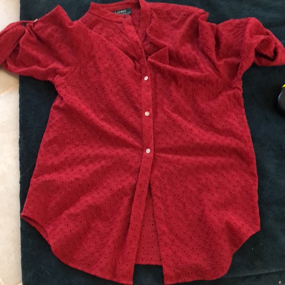 ❤️ Lauren Classic high neck, roll button up sleeves cotton embroidered pin hole - Picture 10 of 12